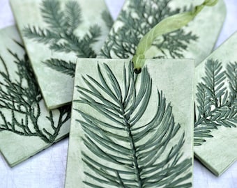 Ceramic Ornaments with Nature Inspired Natural Evergreen Impression Christmas Holiday All-Year Green Large/X-large- Set of 5 - ETSY'S PICK