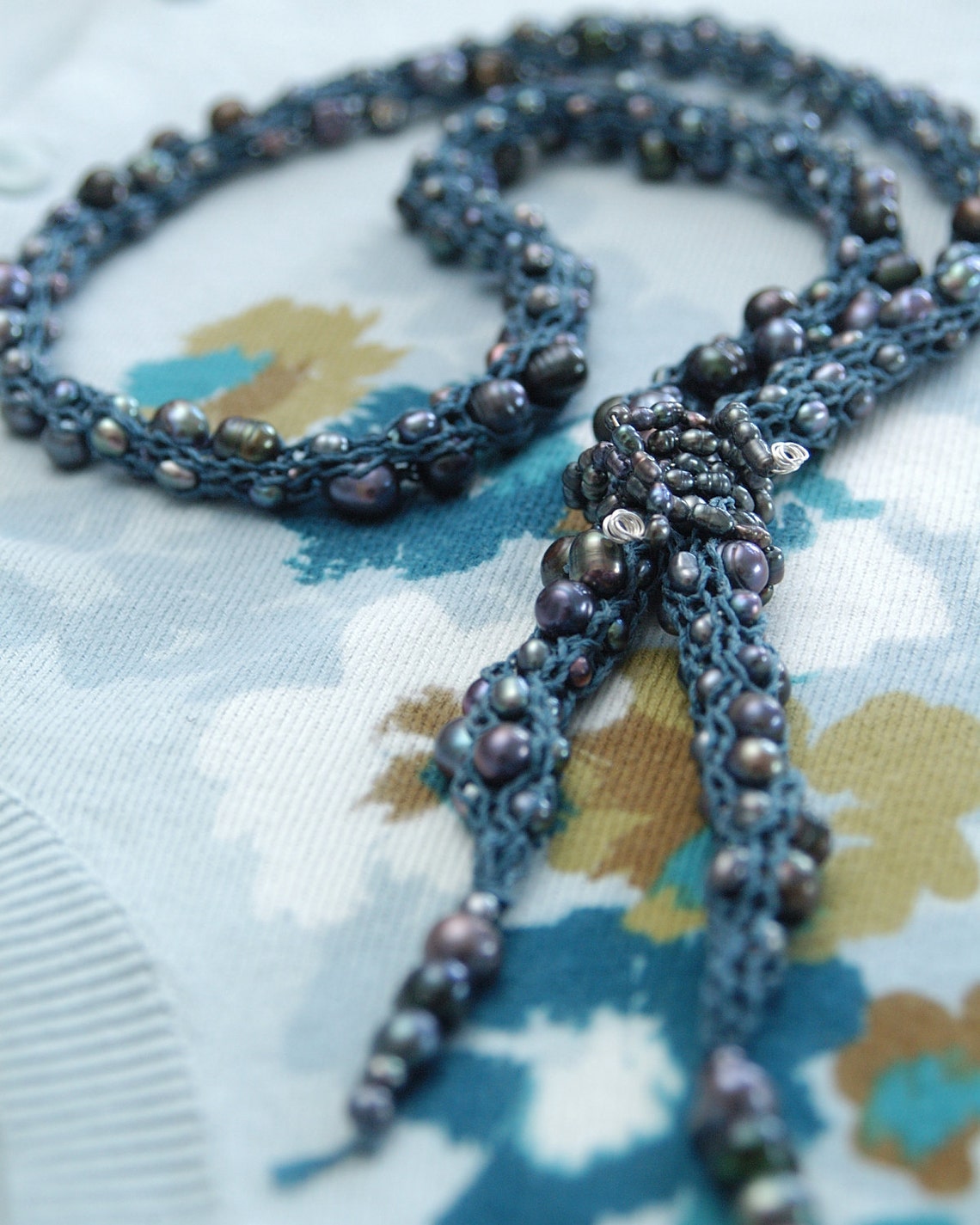 Freshwater Pearls Yarn Necklace Open End Design Handknitted Etsy