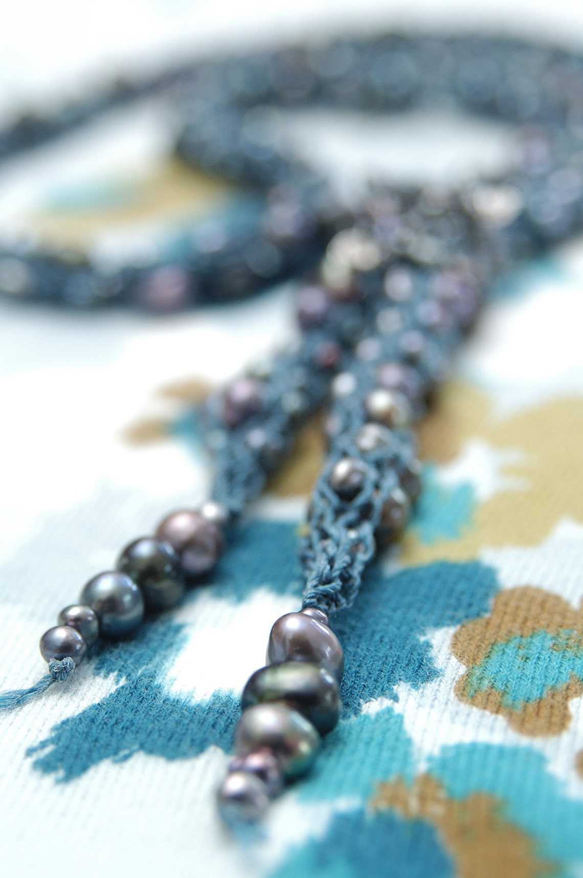 Freshwater Pearls Yarn Necklace Open End Design Handknitted Etsy