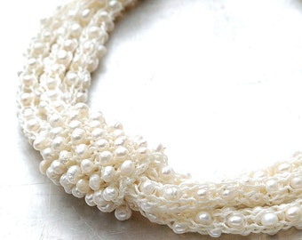 Triple Strand White Freshwater Pearl Necklace with Accent Sleeve