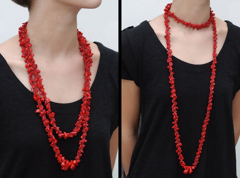 Red Coral Yarn Necklace Handknitted from Deep Red Nylon Etsy