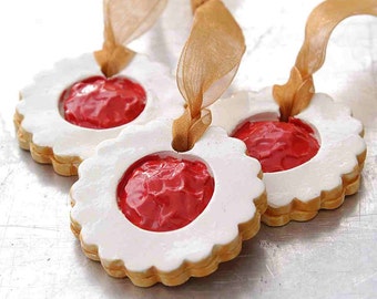 Ceramic Ornaments German Christmas Cookie "Spitzbuben" Christmas Holiday Decoration - Set of 3