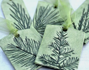 Ceramic Ornaments with Nature Inspired Natural Evergreen Impression Christmas Holiday All-Year Decoration Green - Set of 5 - ETSY'S PICK