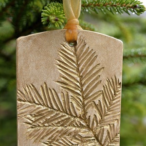 Ceramic Ornament with Nature Inspired Natural Evergreen Impression Christmas Holiday Decoration Gold Small and Medium Set of 3 image 7