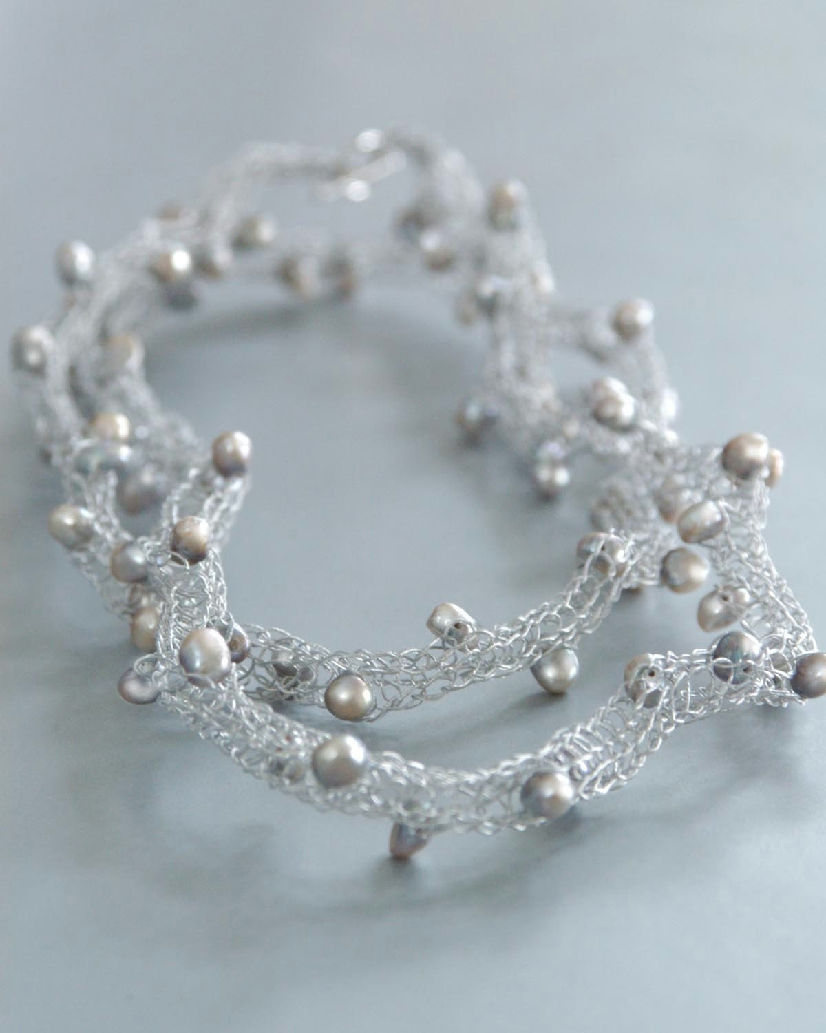 Freshwater Pearls Wire Necklace Handknitted From Stainless Etsy