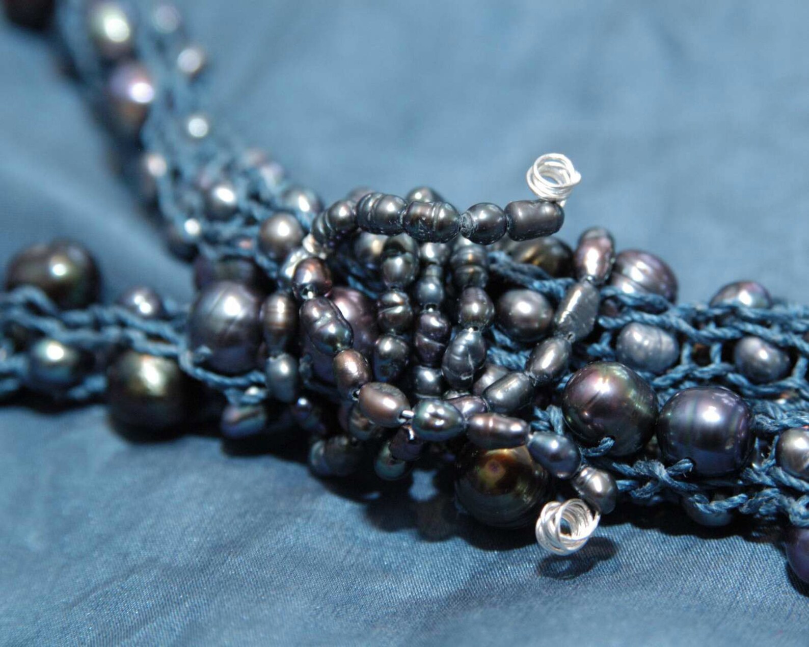 Freshwater Pearls Yarn Necklace Open End Design Handknitted Etsy