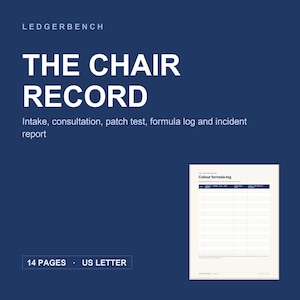 Salon Client Record Forms Printable, Hair Colour Formula Log, Patch Test and Consultation Sheets, 14 Page PDF