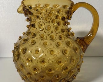 Vintage Old Hobnail Amber Medium Sized Pitcher