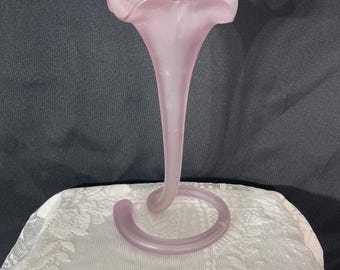 vintage pink frosted glass calls lily vase from Italy