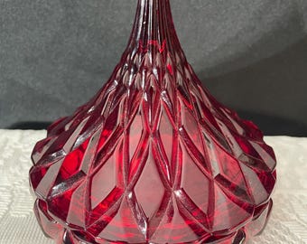 Vintage Godinger crystal hersheys kiss covered candy dish in ruby red