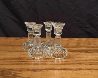 Vintage Old 4pc Pressed Glass Small Candle Holders 802