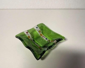 Vintage Old Small Fused Art Glass Trinket Dish