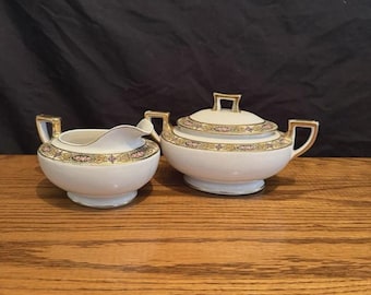 Vintage Old 2pc Homer Laughlin Vandemere Kwaker Sugar Bowl With Kid And Creamer