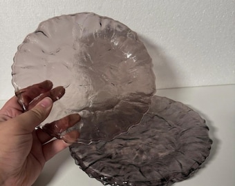 Vintage Old 3pc Amethyst Crinkle Glass Plates