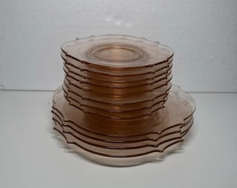 Vintage Old 12pc Pink Depression Glass Square Shaped Small and Large Plates