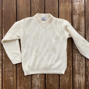 Vintage 60s College Point White Knit Sweater | Cozy Jumper | Soft White Sweater | Summer Sweater | Preppy Vintage Sweater | Beach Sweater