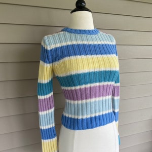 Vintage Energie Pastellrandig Tröja | 90-tals Akrylstickning, XS bild 4