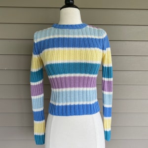 Vintage Energie Pastellrandig Tröja | 90-tals Akrylstickning, XS bild 3
