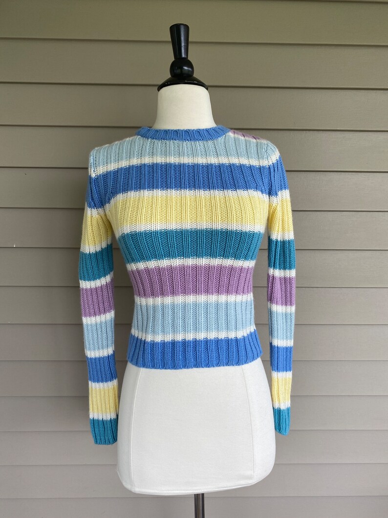 Vintage Energie Pastellrandig Tröja | 90-tals Akrylstickning, XS bild 3