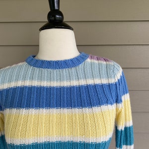 Vintage Energie Pastellrandig Tröja | 90-tals Akrylstickning, XS bild 6