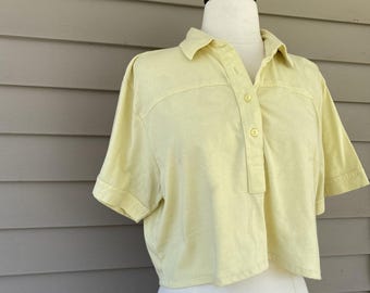 Vintage 80-tals kort pikétröja | Åttiotalets gul t-shirt med krage | Sommar retro t-shirt | Vintage t-shirt | Åttiotalets vintageskjorta