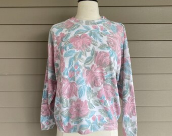 Vintage Erika blommig stickad tröja | 90-tals Cottagecore-topp