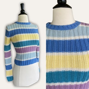 Vintage Energie Pastellrandig Tröja | 90-tals Akrylstickning, XS bild 2