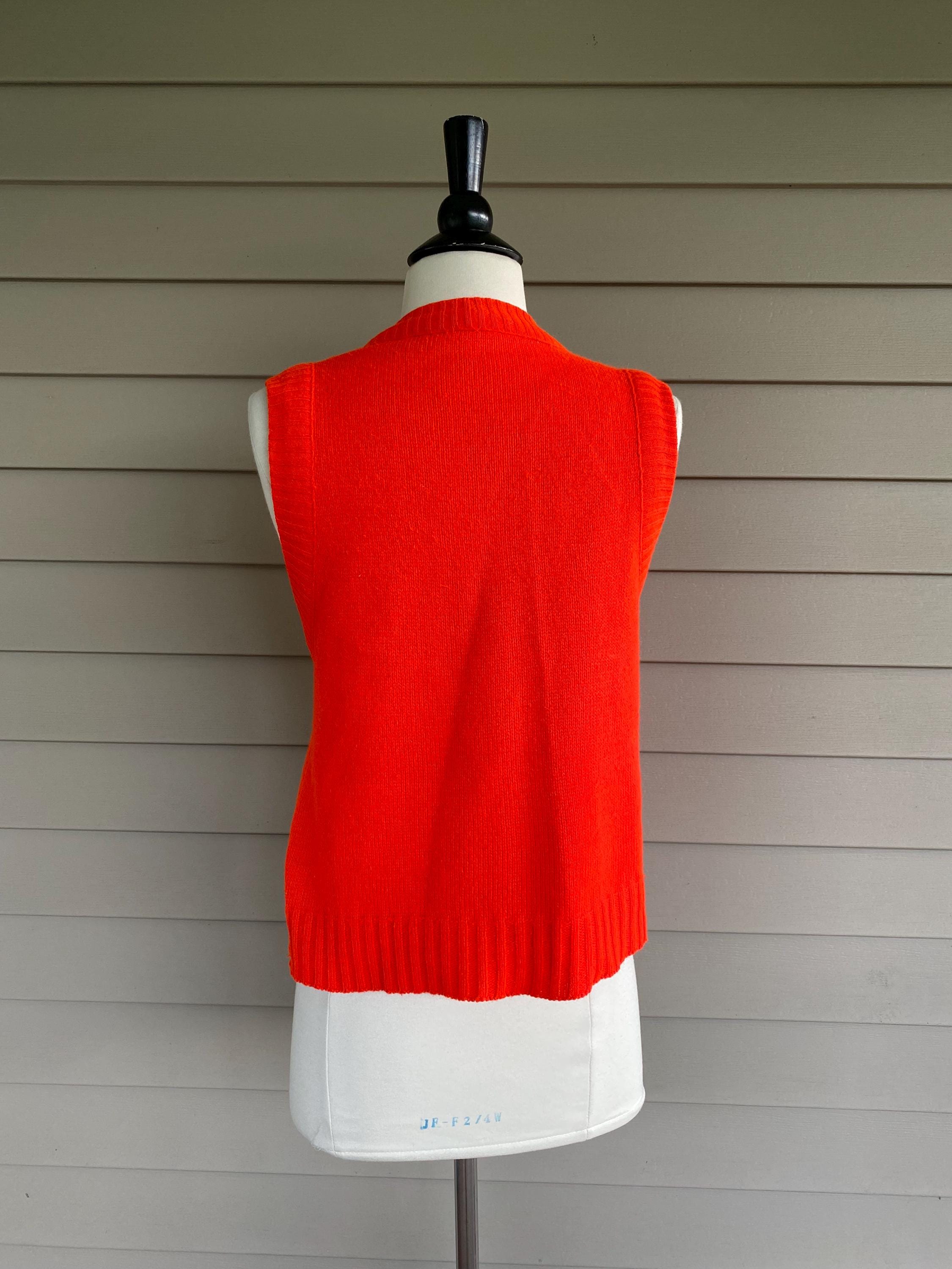 Vintage Bright Orange Sweater Vest | Women's Button up Knit