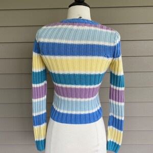 Vintage Energie Pastellrandig Tröja | 90-tals Akrylstickning, XS bild 5