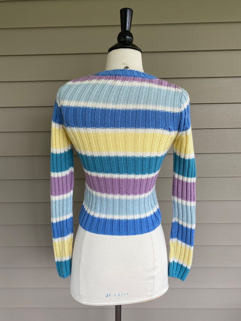 Vintage Energie Pastellrandig Tröja | 90-tals Akrylstickning, XS bild 5