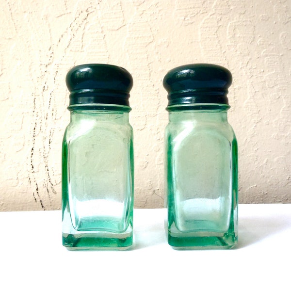 Vintage Green Glass Salt and Pepper Shakers