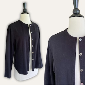Vintage Muräne von Kalifornien Schwarze Strickjacke | 80er Jahre Leichter Cardigan | Vintage Strickjacke | Minimalistisches schwarzes Top | 60er Jahre Vintage