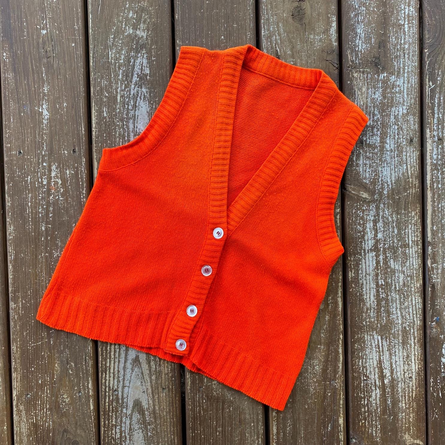 Vintage Bright Orange Sweater Vest | Women's Button up Knit