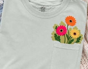Reserved for Cagney – Custom Gerbera Embroidery Pocket Shirt | Comfort Colors 6030