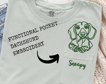 Dachshund Pocket Embroidery Shirt Comfort Colors 6030 Custom Dog Name Tee Other Breeds Available Dog Lover Gift