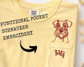 Schnauzer Pocket Embroidery Shirt Comfort Colors 6030 Custom Dog Name Tee Other Breeds Available Dog Lover Gift
