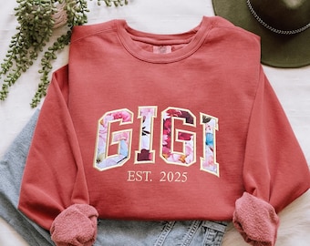 Custom GIGI Sweatshirt Applique Embroidery – Personalized Grandma Crewneck Comfort Colors 1566 with Kids Names Gift for Grandma