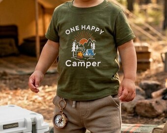 One Happy Camper Infant Shirt, One Mini Camper Baby Shirt, Embroidered Infant Camping Shirt, Baby Camper Tee Rabbit Skins 3322