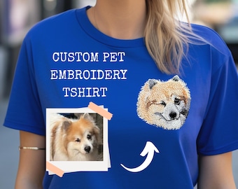Embroidered Pet Portrait T Shirt Custom Dog or Cat Face Tee Personalized Pet Shirt