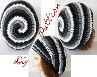 Crochet Pattern: Ombre Spiral Slouch Hat Pattern Monochromatic Stripes 4 Color