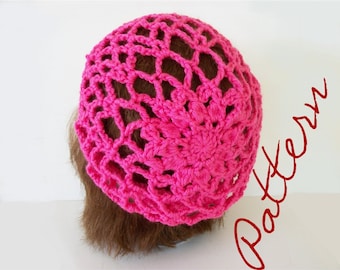 Crochet Pattern Lace and Flower Slouch Hat With Crochet Chart