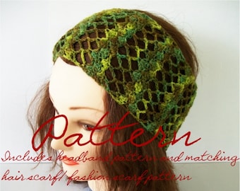 Crochet Pattern: Lacy Stripes Wide Headband/ Hair Scarf/ Lace Scarf