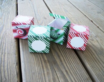 DIY Gift Boxes Christmas Advent Calendar Red Green Peppermint Spearmint Printable Cube Favor Boxes