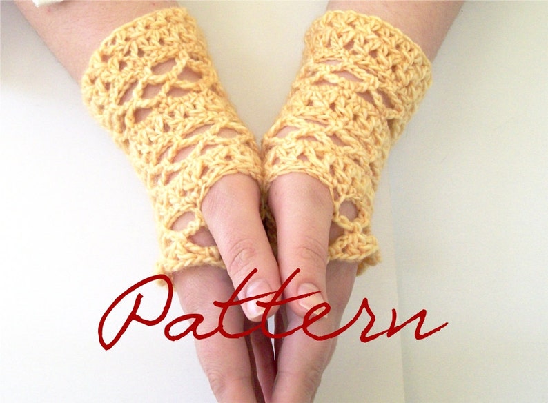 Lace Fingerless Gloves Crochet Pattern Split DC and Mesh Lace Gloves image 1
