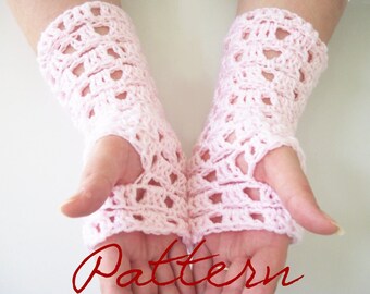 Crochet Pattern: Square Lace Fingerless Gloves Long Lacy Gloves