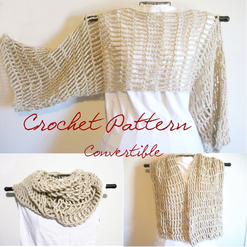 Cropped Sweater Crochet Pattern Convertible Cowl Scarf Shrug Crochet Pattern Small Medium Large XL XXL image 3