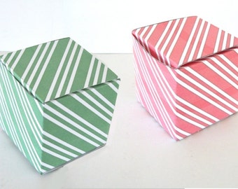 Red and Green Stripes Gift Box Printable Cube Favor Boxes Green Spearmint and Red Peppermint