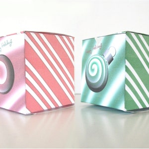 DIY Christmas Gift Box Printable Cube Favor Boxes Cristmas Ball Green Spearmint and Red Peppermint