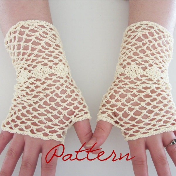 PDF Crochet Pattern Bridal Fishnet Fingerless Gloves With Diamonds Wedding Thread Crochet Pattern