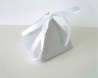 Printable Favor Box Classic Black and White Stripes Pyramid Gift Box